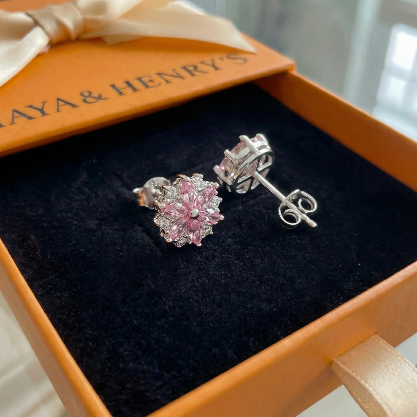 Cherry Blossom Earrings | White Gold