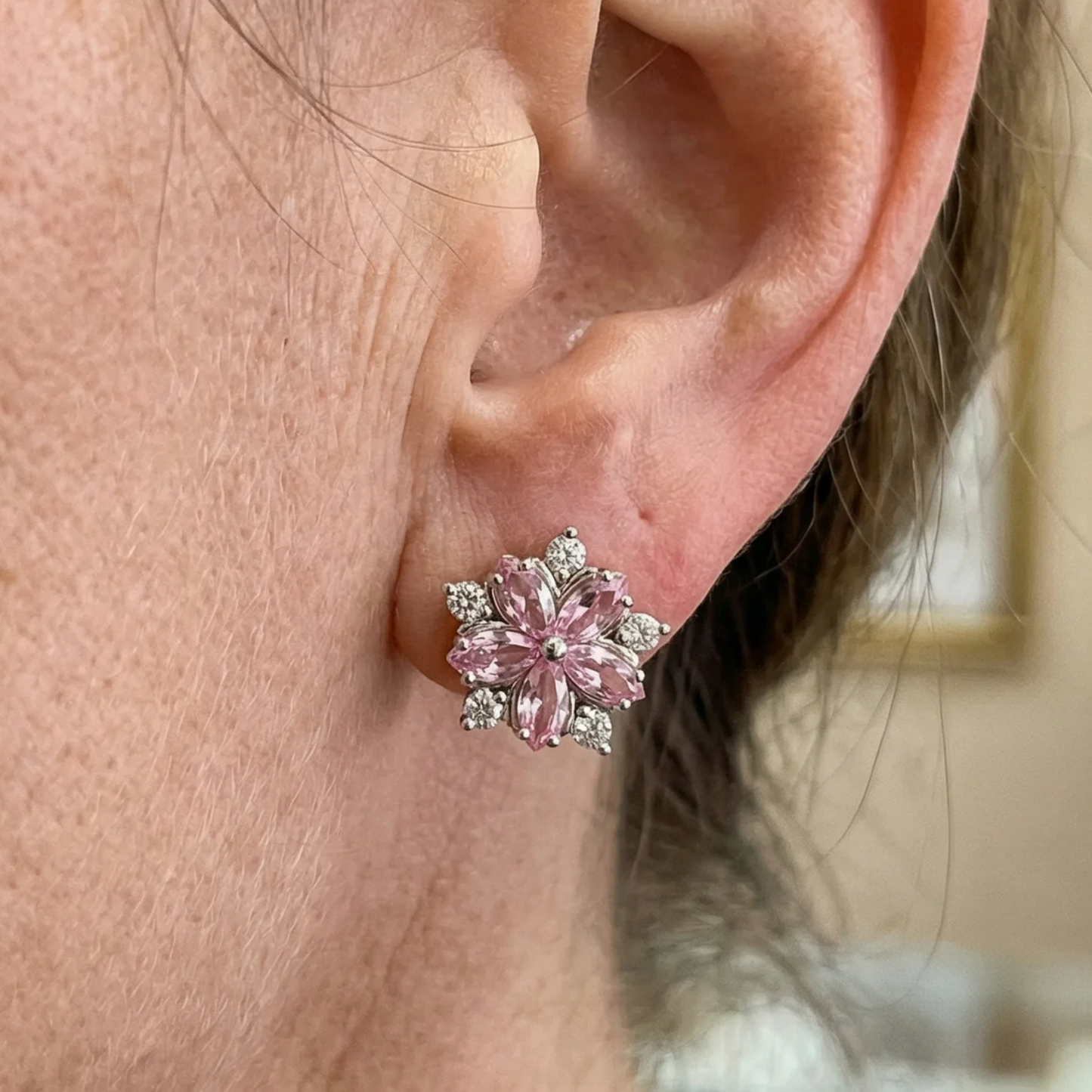 Cherry Blossom Earrings | White Gold