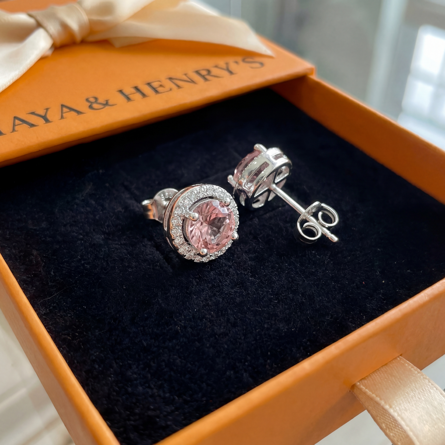 Pink Round Pave Studs | White Gold