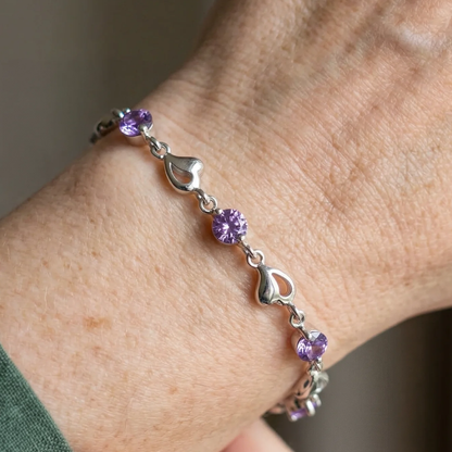 Heart Charm Amethyst Bracelet | White Gold