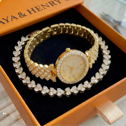 Luxe Radiance Gold Watch & Bracelet Set | Gold