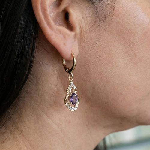 Moonlit Amethyst Teardrop Earrings | Rose Gold
