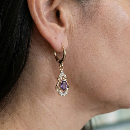Moonlit Amethyst Teardrop Earrings | Rose Gold