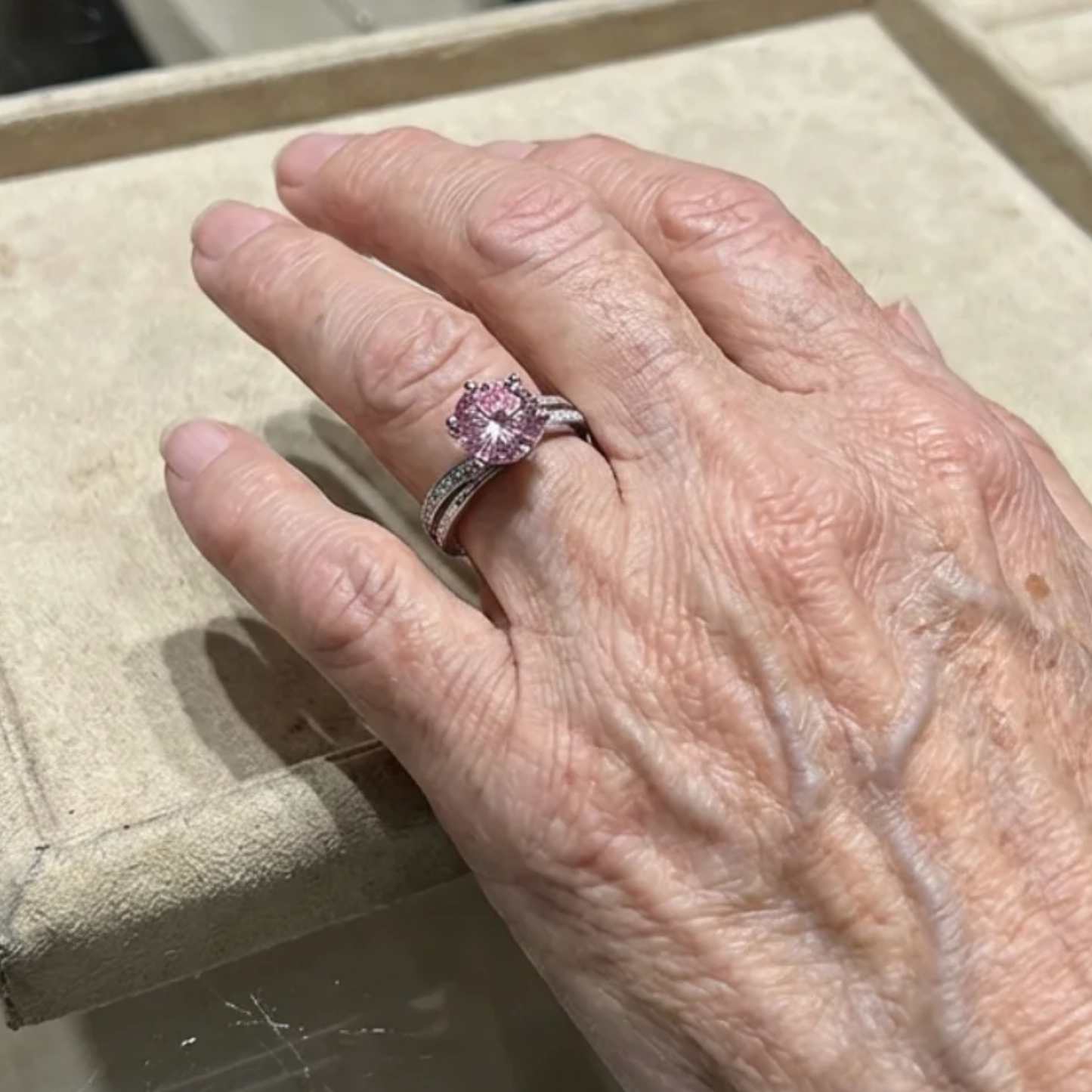 Moonlit Pink Contour Ring | White Gold