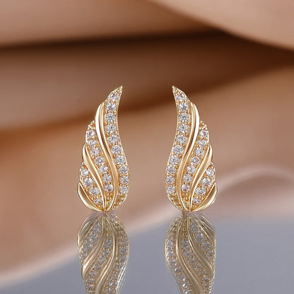 Modern Leaf Pave Earrings | Gold