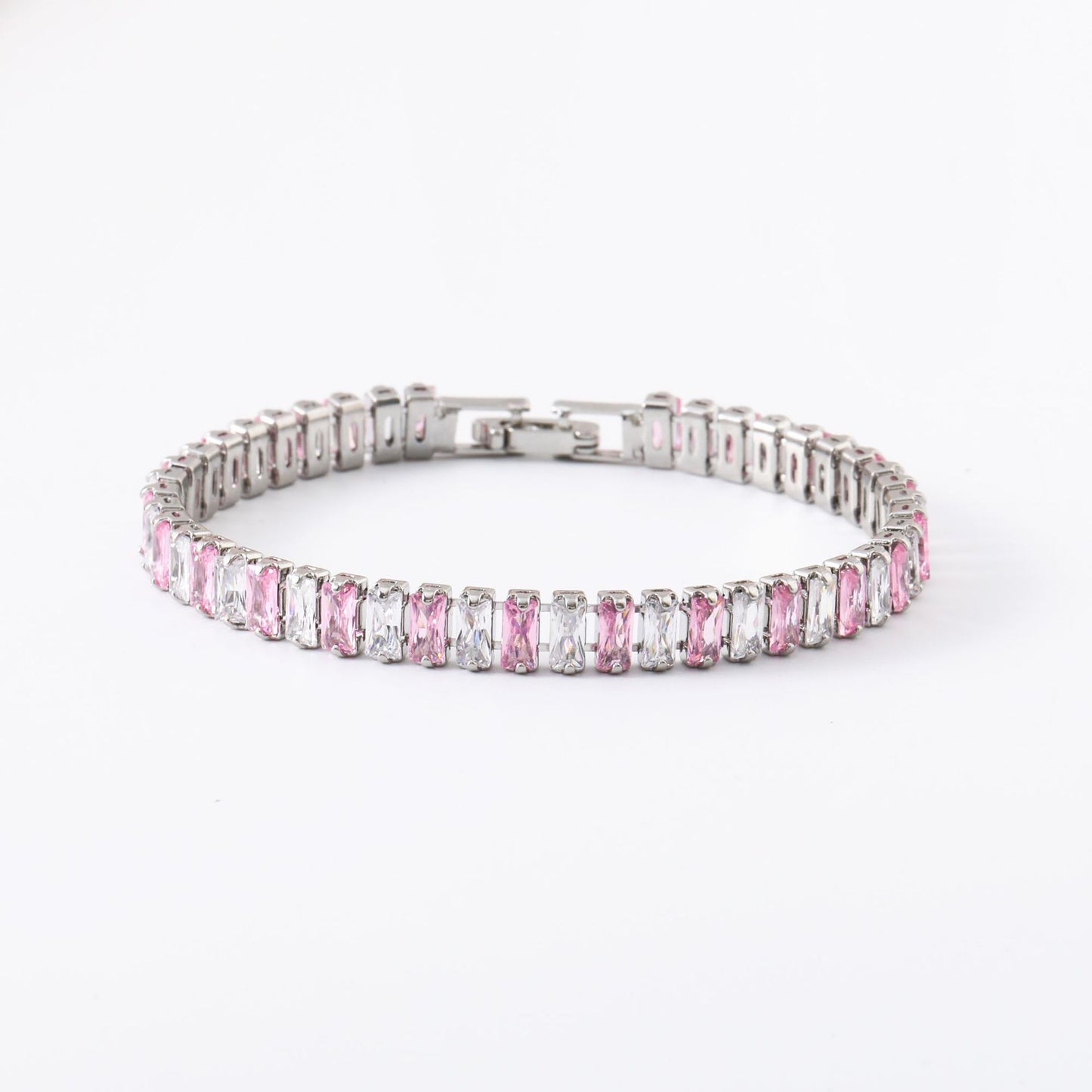 Pink Stripe Tennis Bracelet | White Gold