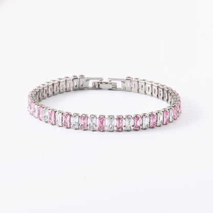 Pink Stripe Tennis Bracelet | White Gold