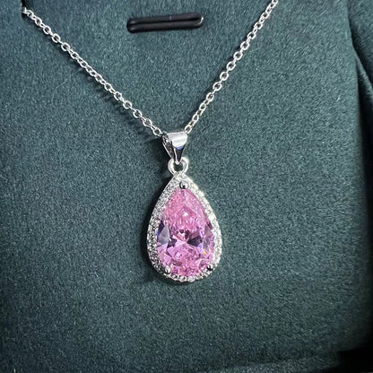 Pink Teardrop Necklace | White Gold