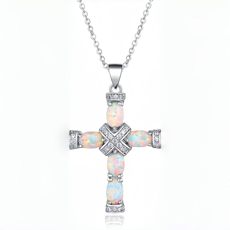 Lumen Opal Cross Necklace | Gold
