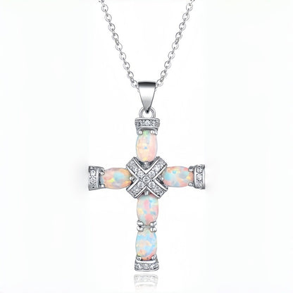 Lumen Opal Cross Necklace | Gold