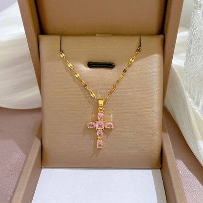 Rose Faith Cross Necklace | Gold
