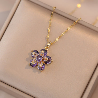 Amelyth Violet Flower Necklace | Gold