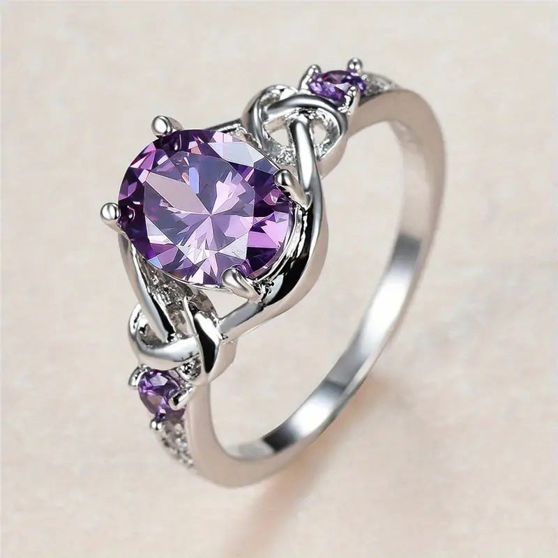Amethyst Knot Ring | White Gold