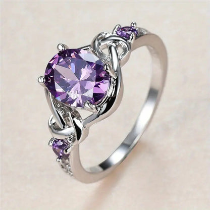 Amethyst Knot Ring | White Gold