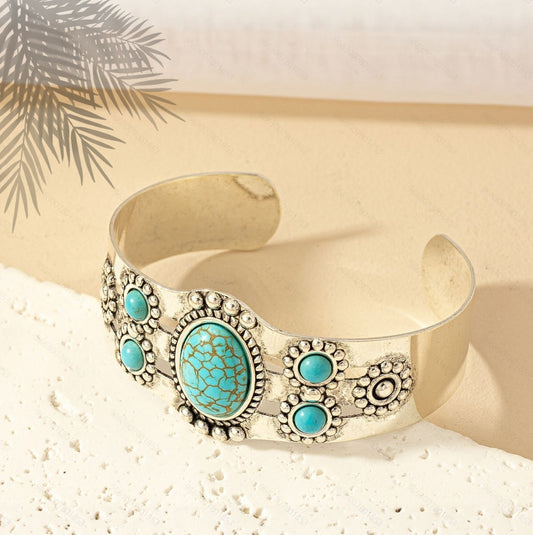 Seren Turquoise Cuff Bracelet | White Gold