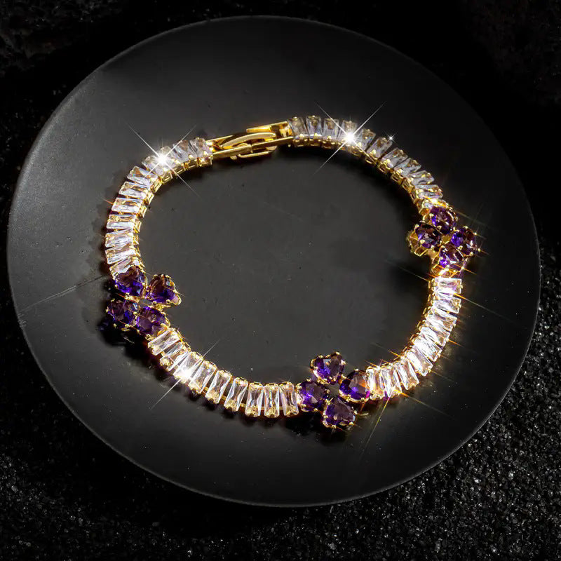 Amethyst Clover Heart Bracelet | Gold