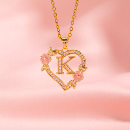 Floral Charm Initial Necklace | Gold