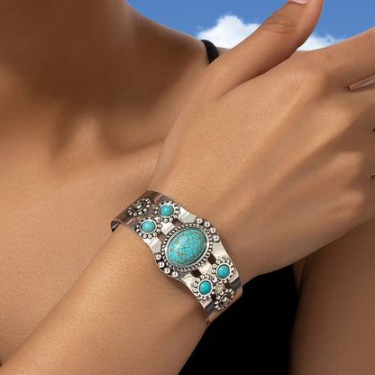 Seren Turquoise Cuff Bracelet | White Gold
