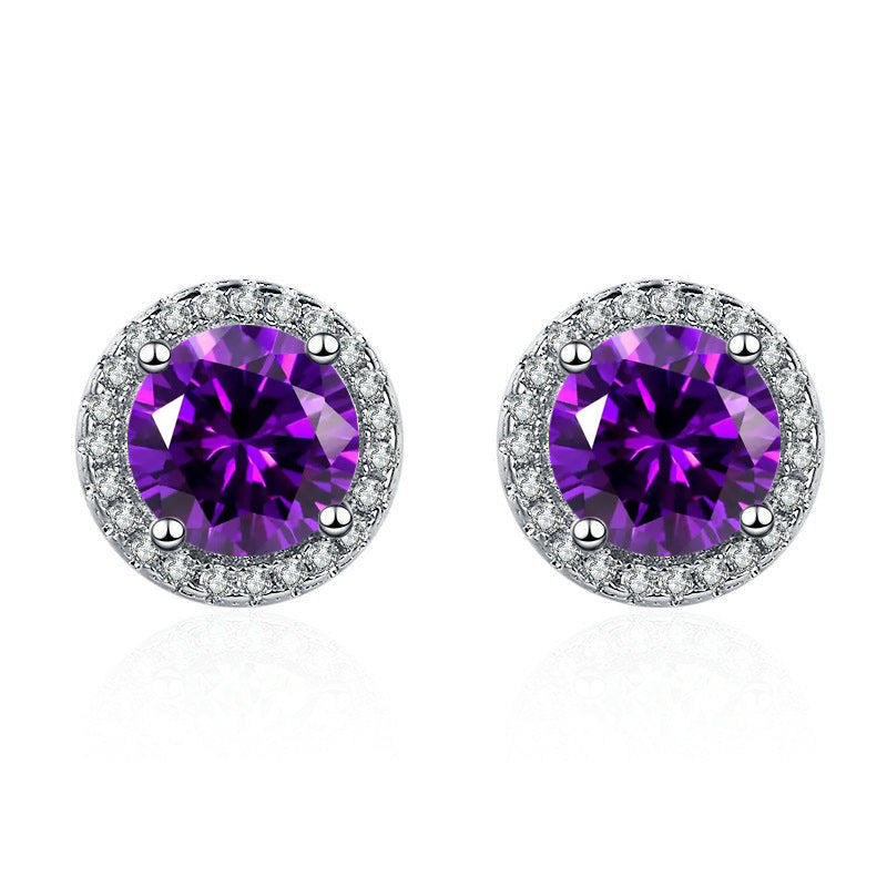 Amethyst Round Pave Studs | White Gold