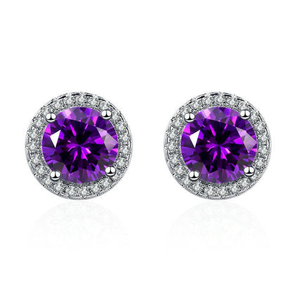 Amethyst Round Pave Studs | White Gold