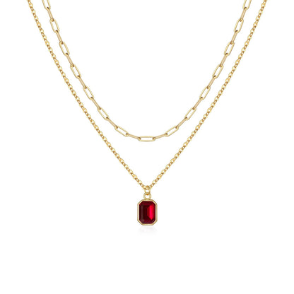 Paperclip Layered Ruby Necklace | Gold