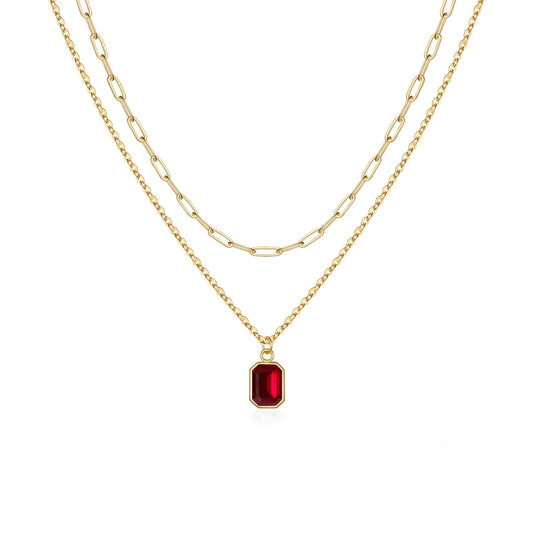 Paperclip Layered Ruby Necklace | Gold