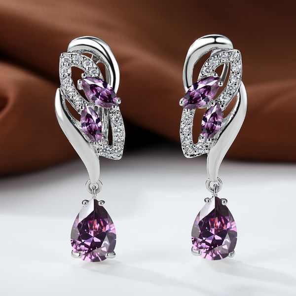 Amethyst Glimmer Drop Earrings | White Gold
