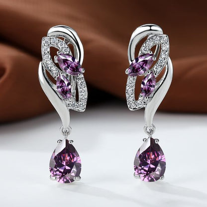 Amethyst Glimmer Drop Earrings | White Gold