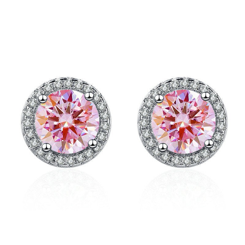 Pink Round Pave Studs | White Gold