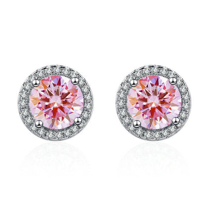 Pink Round Pave Studs | White Gold