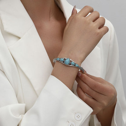 Turquoise Teardrop Open Bracelet | White Gold