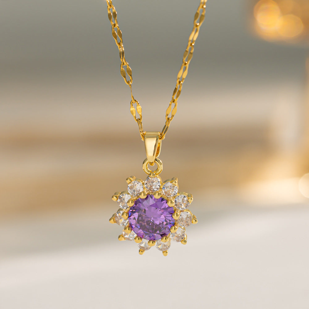 Amethyst Sunflower Necklace | Gold
