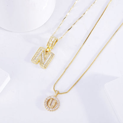 Pave letter initial necklace set | Gold