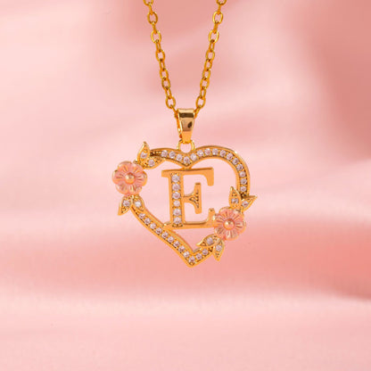 Floral Charm Initial Necklace | Gold