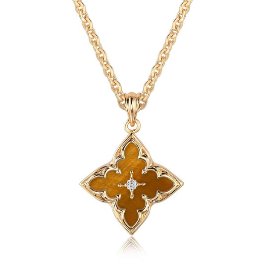 Brown Clover Pendant Necklace | Gold