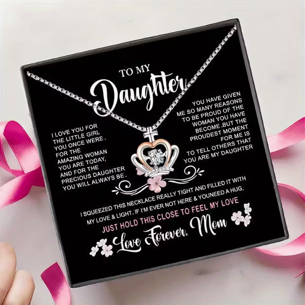 To My Daughter - Mother's Pride Heart & Crown Necklace