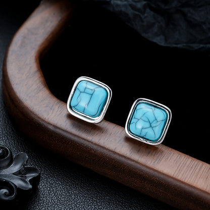 Turquoise Square Studs | White Gold