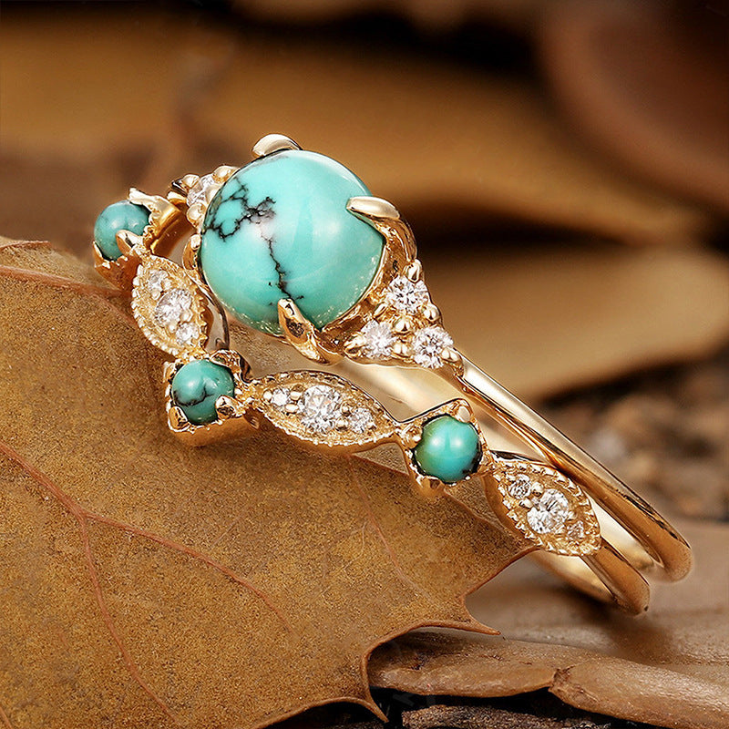Aureva Turquoise Crown Ring Set | Gold