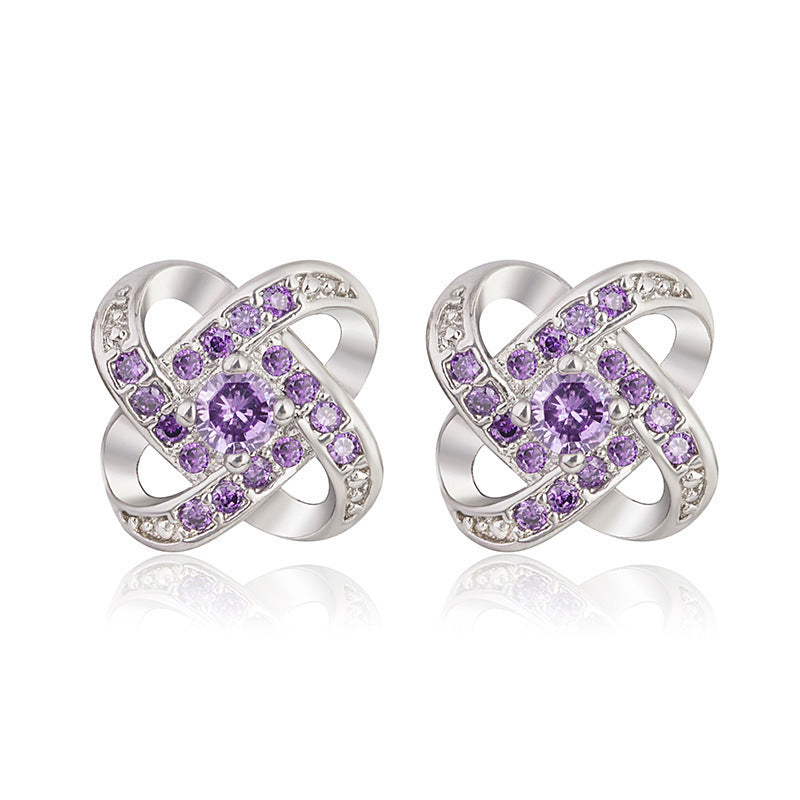 Purple Crystal Knot Earrings | White Gold