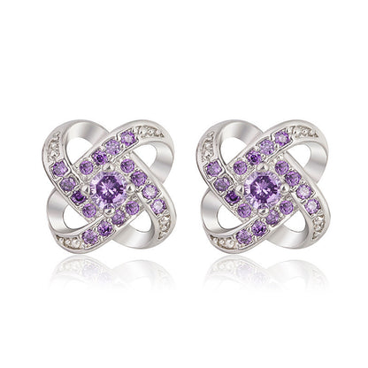 Purple Crystal Knot Earrings | White Gold