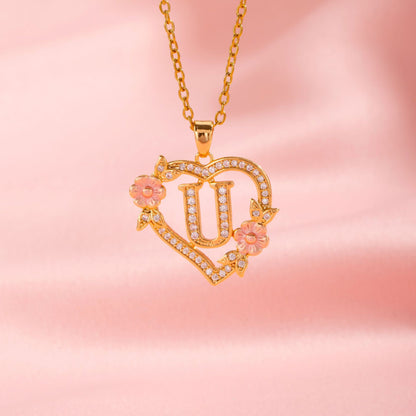 Floral Charm Initial Necklace | Gold