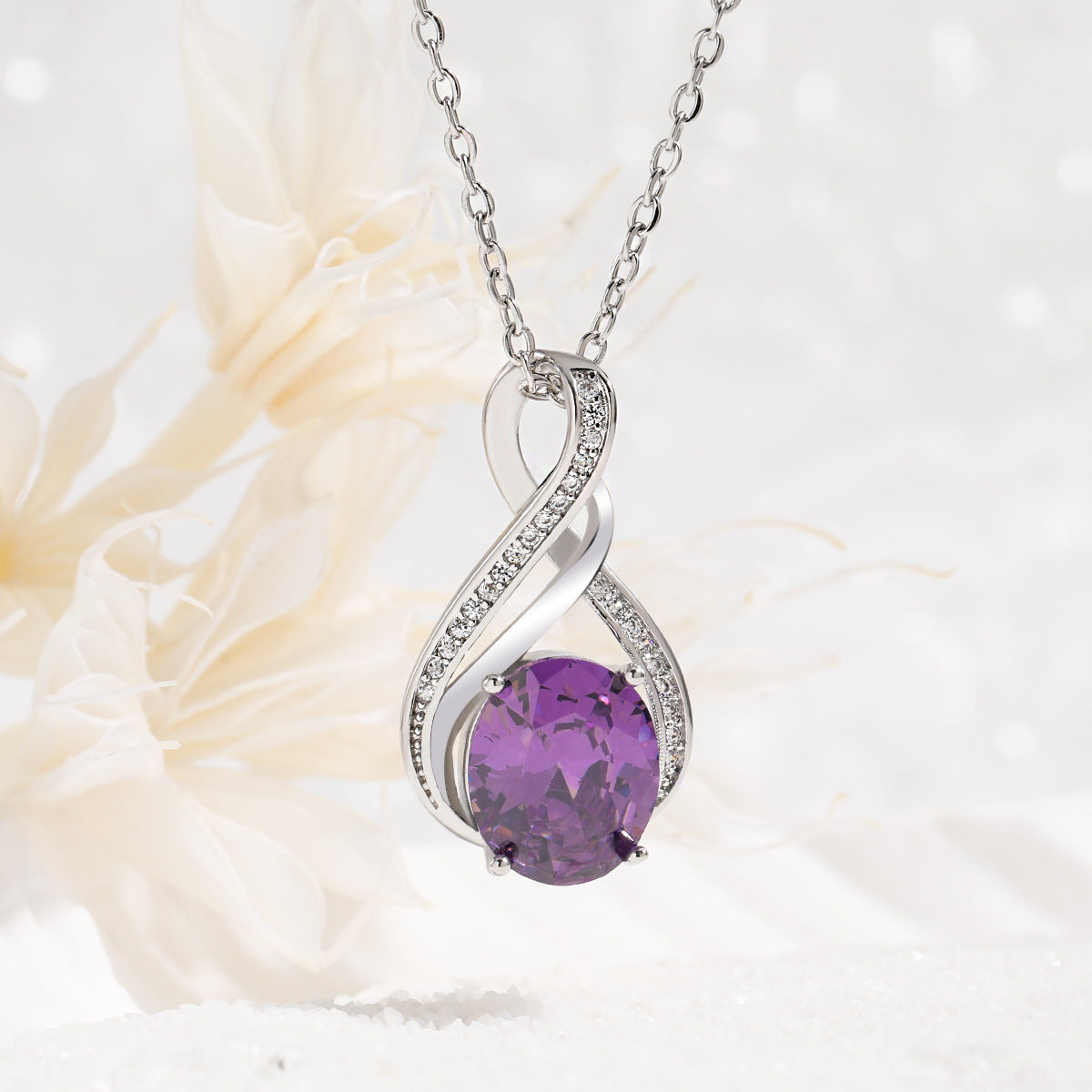 Amethyst Infinity Pave Necklace | White Gold