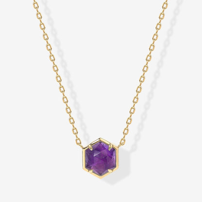 Amethyst Bezel Pendant Necklace | Rose Gold