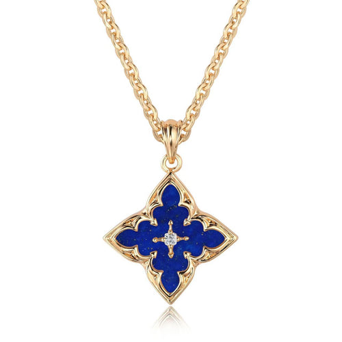 Blue Clover Pendant Necklace | Gold