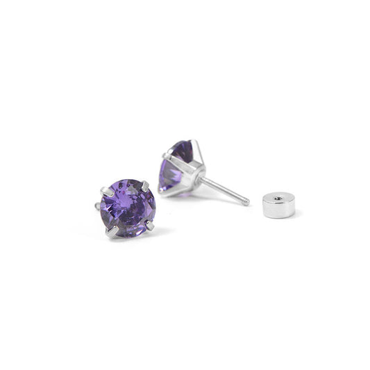 Amethyst Round Studs | White Gold