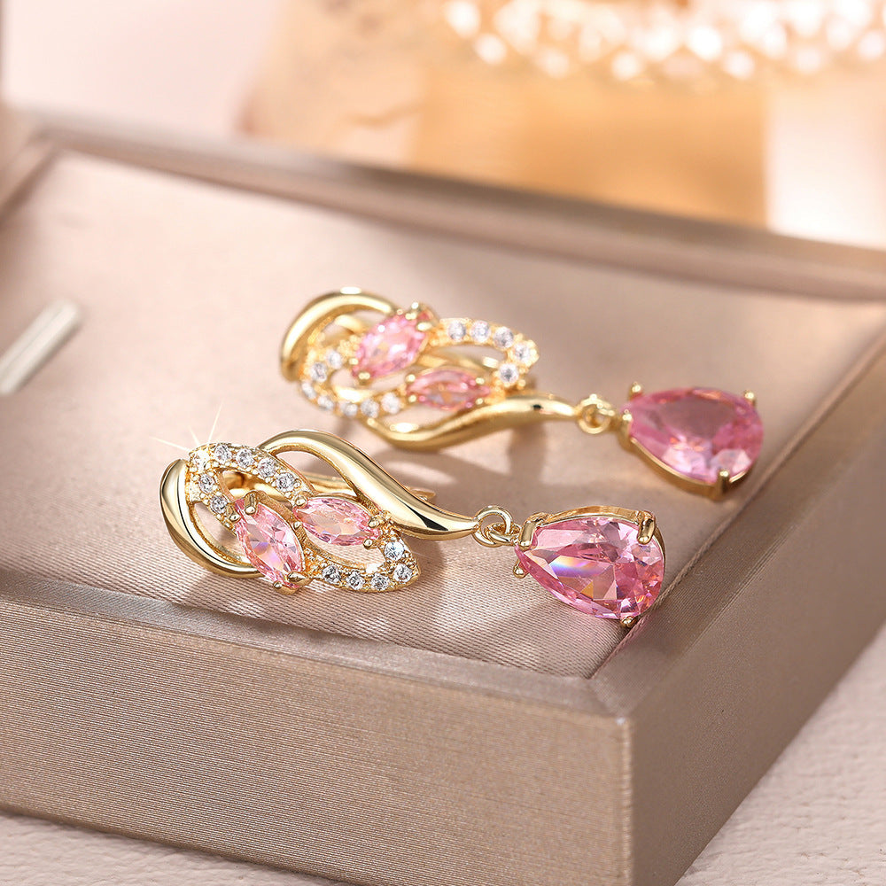 Pink Sapphire Glimmer Drop Earrings | Gold