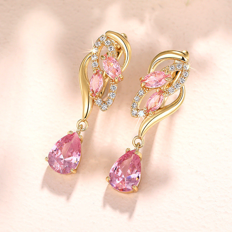 Pink Sapphire Glimmer Drop Earrings | Gold