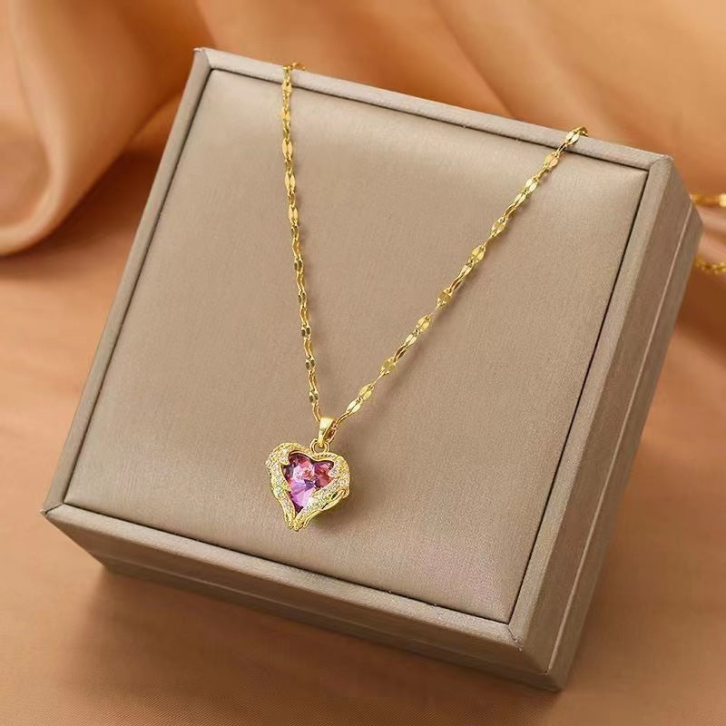 Angel Embrace Pink Heart Necklace | Gold