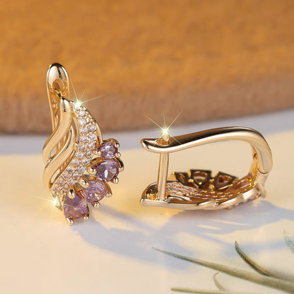 Nyvella Violet Feather Earrings | Rose Gold