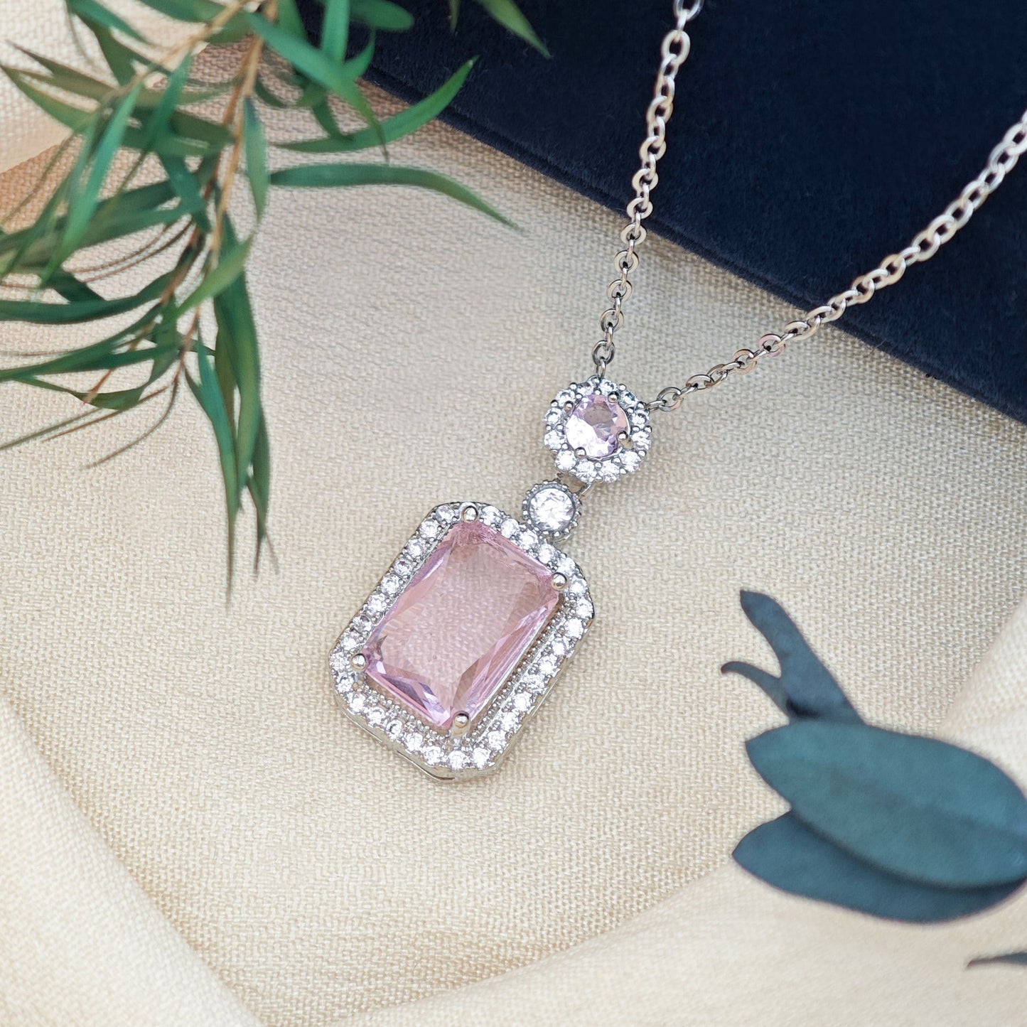 Rose Pave Pendant Necklace | White Gold